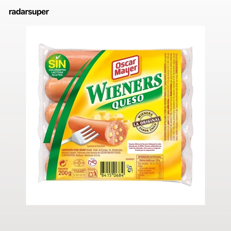OSCAR MAYER Wieners Salchichas cocidas (pollo - cerdo) con queso fundido y sabor ahumado 200 g.