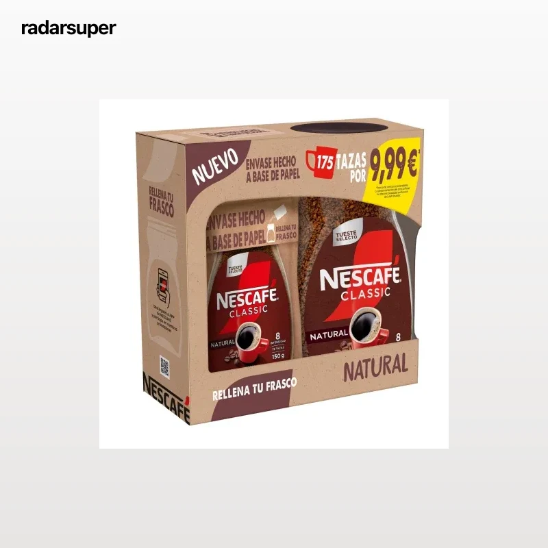 Pack Nescafé Classic: Café soluble instantáneo 200 g. + Café soluble instanténeo doy pack 150 g.