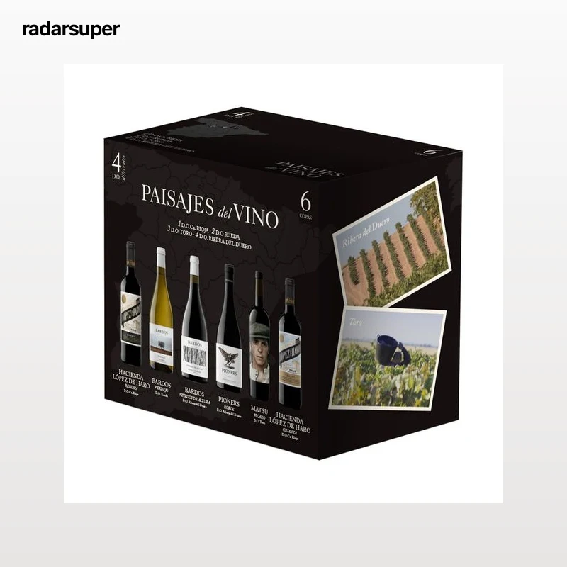 PAISAJES DEL VINO Estuche con 6 botellas de vino (5 tinto y 1 blanco).