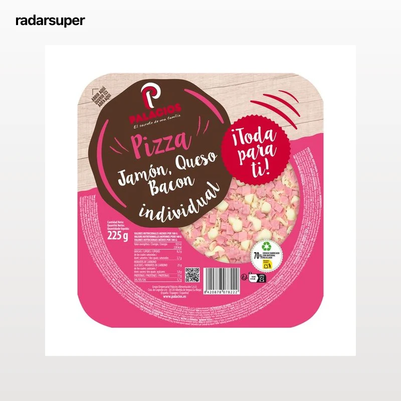 PALACIOS Mini pizza de jamón, queso y bacon, ideal para microondas PALACIOS 225 g.