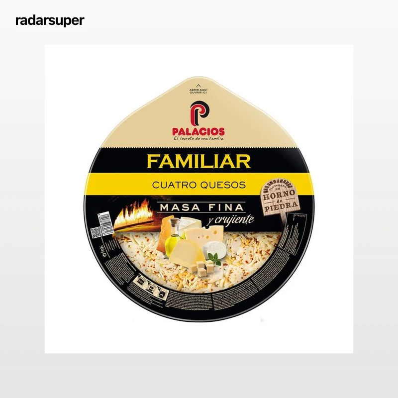 PALACIOS Pizza familiar de masa fina y crujiente a los 4 quesos PALACIOS 560 g.