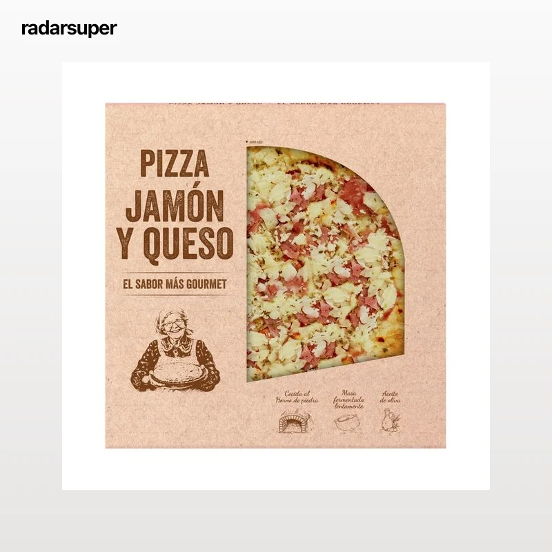 PALACIOS Pizza de jamón y queso cocida en horno de piedra 400 g.
