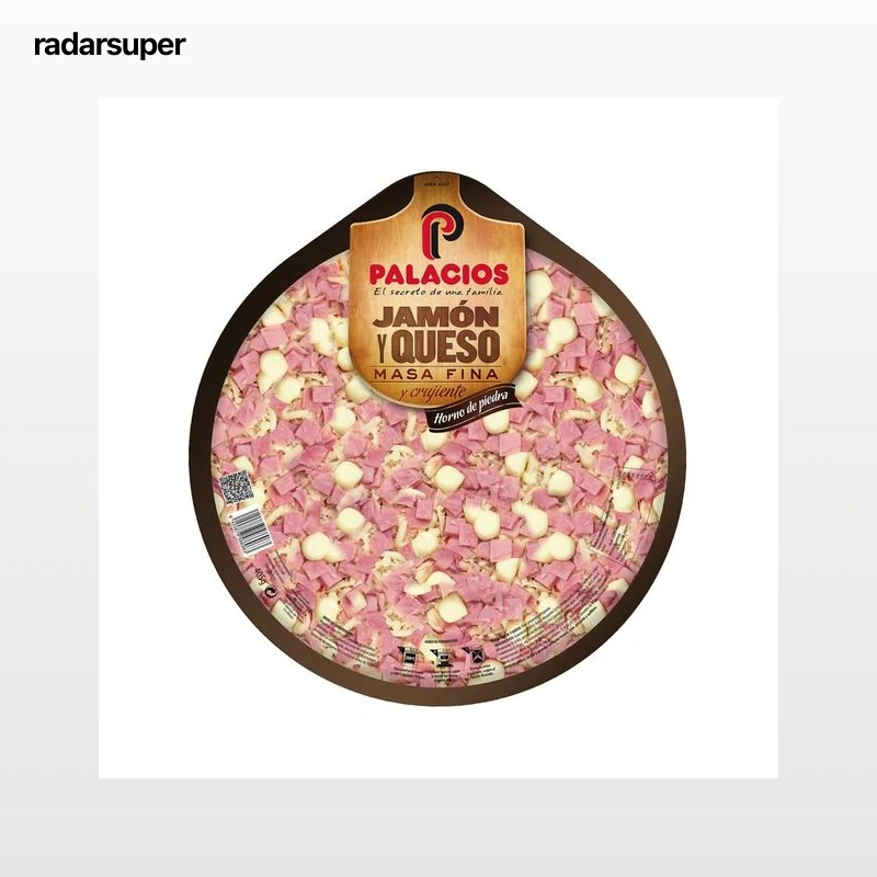 PALACIOS Pizza de jamón y queso, con masa fina y crujiente PALACIOS 405 g.