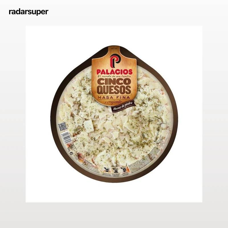 PALACIOS Pizza de masa fina y crujiente a los 5 quesos PALACIOS 390 g.