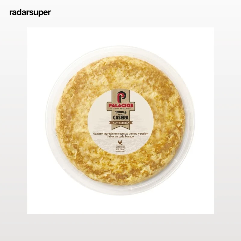 PALACIOS Receta Casera Tortilla de patata con cebolla hecha con huevos de gallinas sueltas en el gallinero 1300 g.