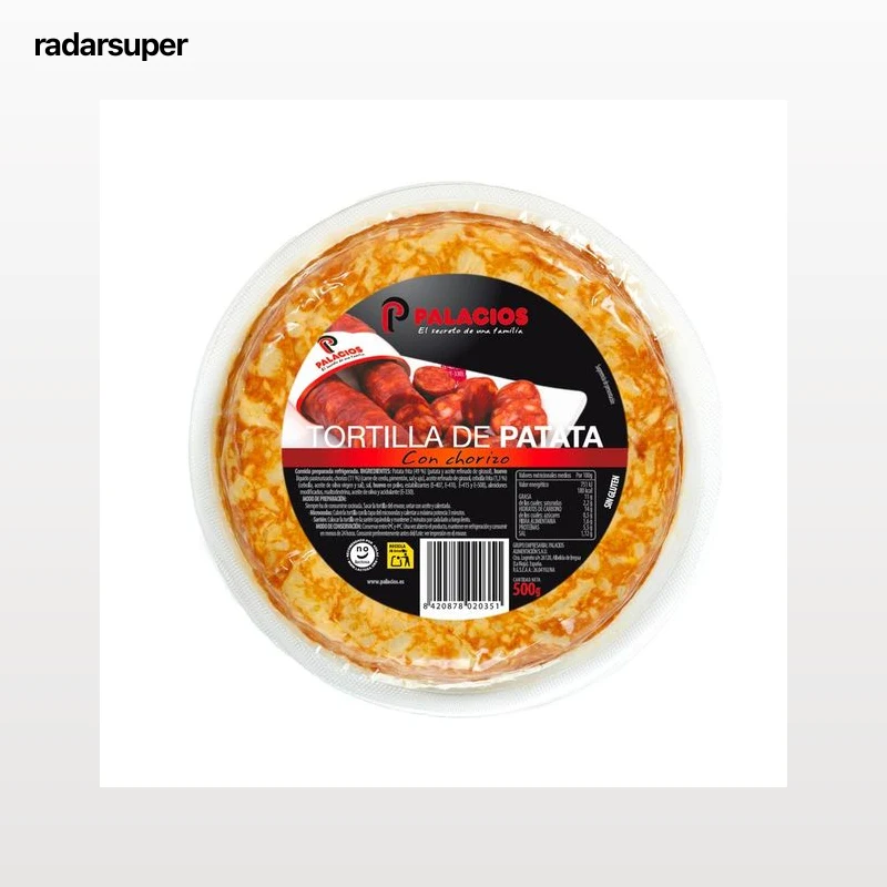 PALACIOS Tortilla de patata con chorizo, lista para calentar y comer 500 g.