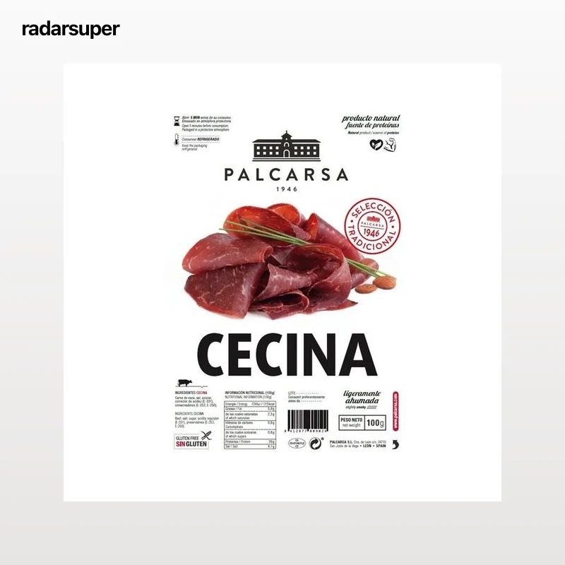 PALCARSA Cecina de vacuno ligeramente ahumada y cortada en finas lonchas PALCARSA 100 g.