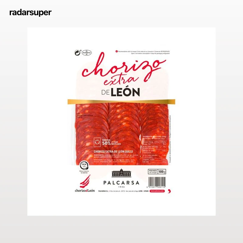 PALCARSA Chorizo de León extra, ahumado y dulce, cortado en lonchas PALCARSA 100 g.