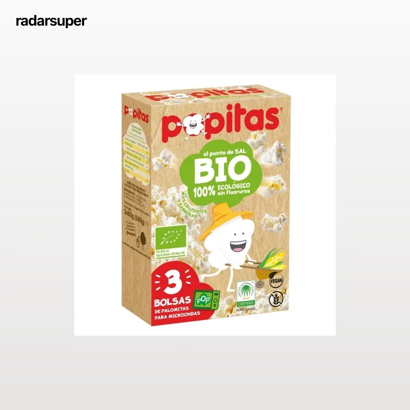 Palomitas al punto de sal ecológicas Popitas sin gluten pack de 3 unidades de 80 g.