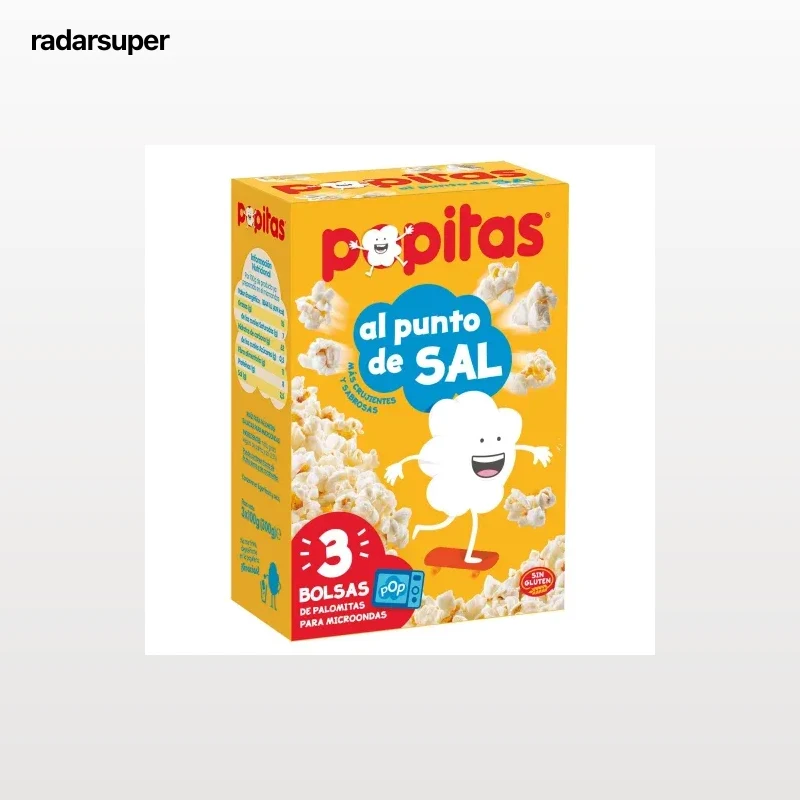 Palomitas al punto de sal para microondas Popitas sin gluten pack de 3 unidades de 100 g.
