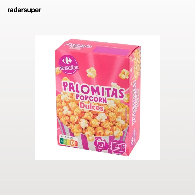 Palomitas dulces para microondas Carrefour Sensation pack de 3 unidades de 100 g.