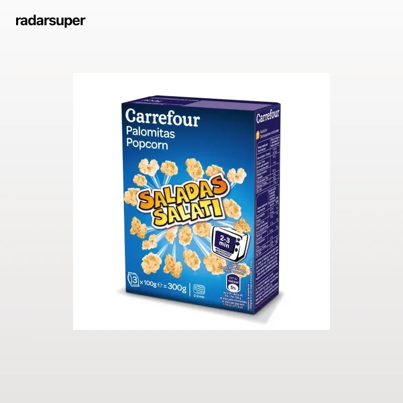 Palomitas saladas para microondas Carrefour pack de 3 unidades de 100 g.