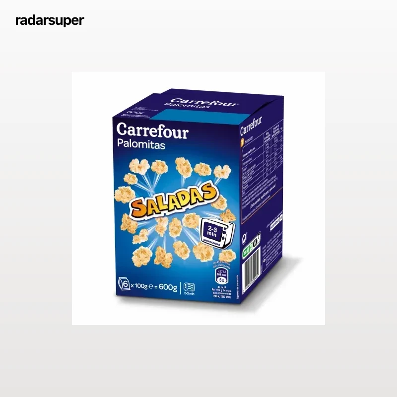 Palomitas saladas para microondas Carrefour pack de 6 unidades de 100 g.