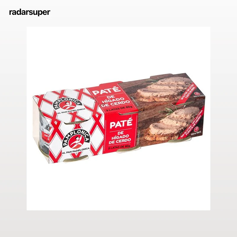PAMPLONICA Paté de hígado de cerdo, elaborado sin gluten ni lactosa PAMPLONICA 3 uds x 80 g.