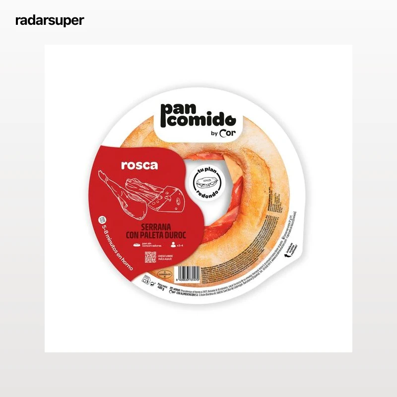 PAN COMIDO BY COR Rosca de pan rellena de paleta curada, queso fundido, fiambre de bacon y salsa de tomate DEORO 480 g.