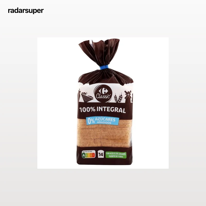 Pan de molde integral sin azúcar añadido Carrefour 460 g.