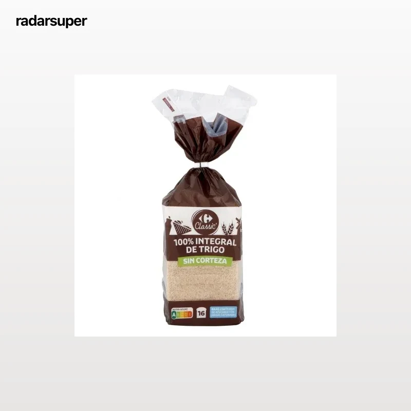 Pan de molde integral sin corteza Carrefour 450 g.
