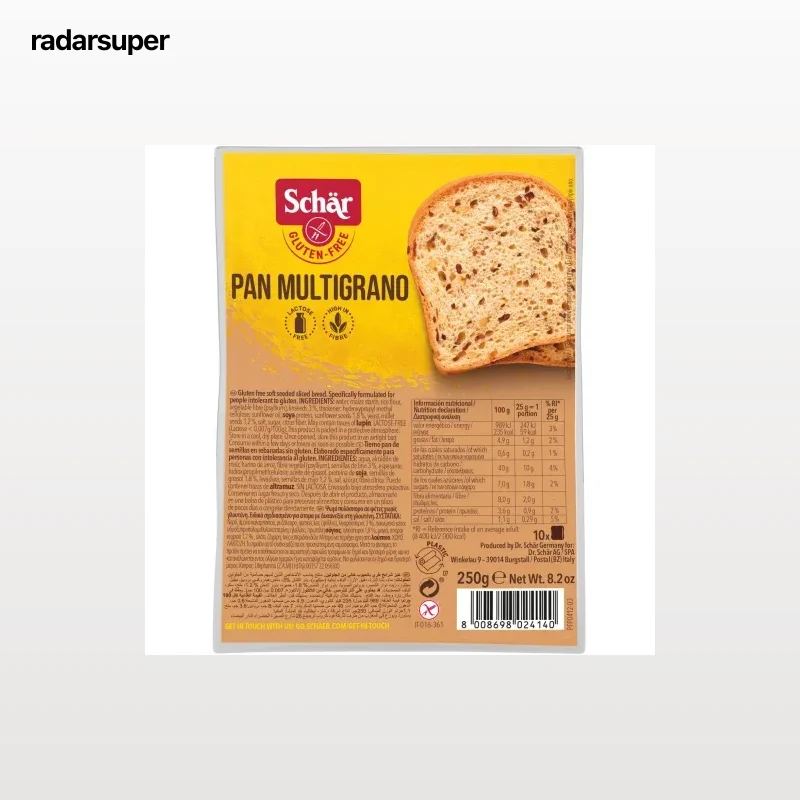Pan de molde multigrano Dr. Schär sin gluten y sin lactosa 250 g.