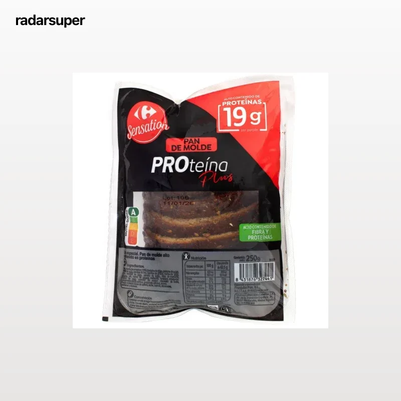 Pan de molde proteico Proteína Plus Carrefour Sensation 250 g.
