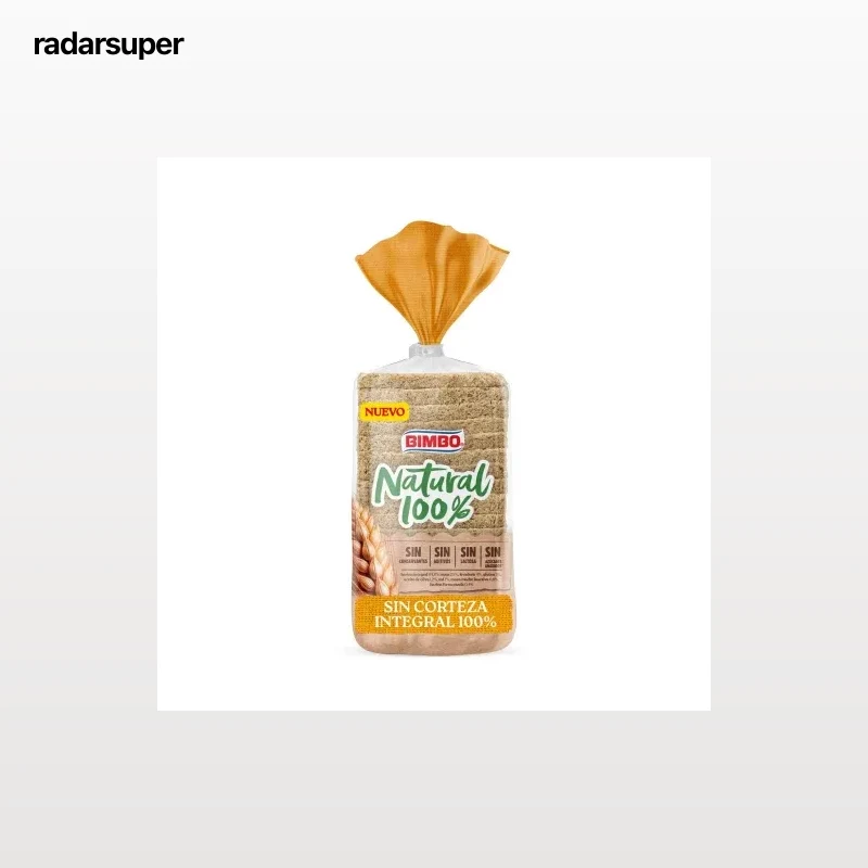 Pan de molde sin corteza 100% integral de trigo Bimbo sin lactosa 450 g.