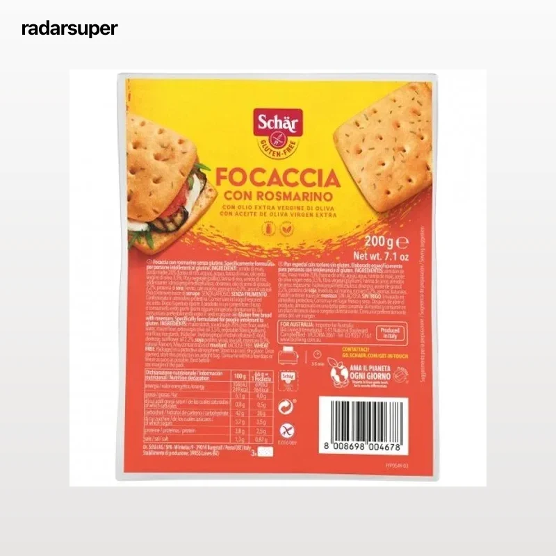 Pan focaccia rosmarino Schär sin gluten y sin lactosa 200 g.