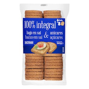 Pan tostado 100% integral bajo en sal y en azúcares