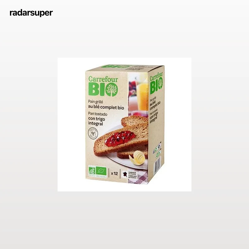 Pan tostado elaborado con harina de trigo integral 32 % ecológico Carrefour Bio 250 g.
