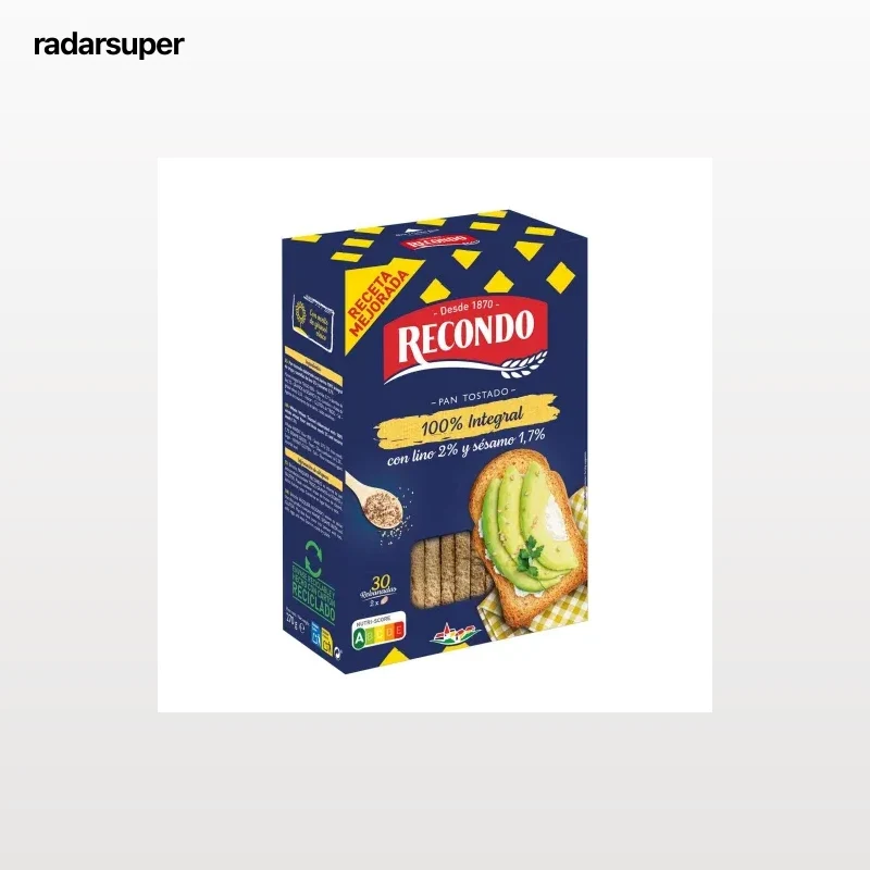 Pan tostado integral con lino y sésamo Recondo 270 g.