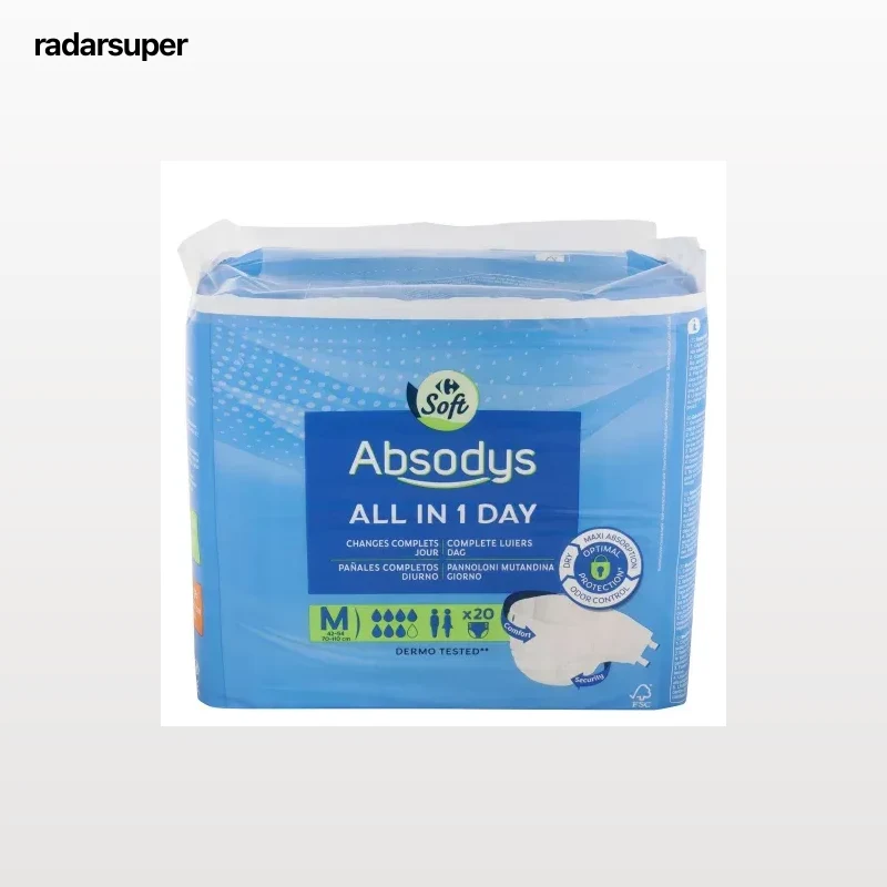 Pañal All In 1 Day talla mediana Absodys Carrefour Soft 20 ud.