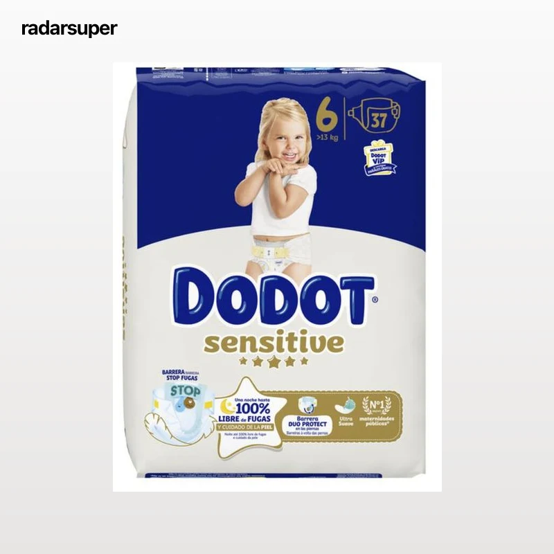 Pañal sensitive con alta absorción Dodot 37 unidades talla 6 más de 13 kg