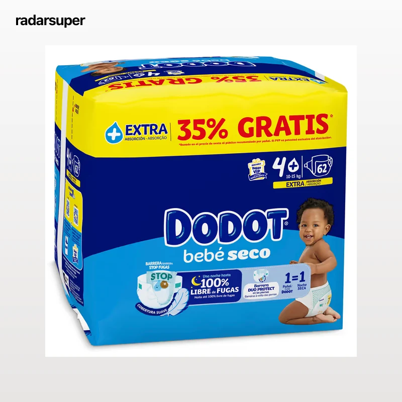 Pañales 10-15 kg talla 4 Dodot 62 unidades