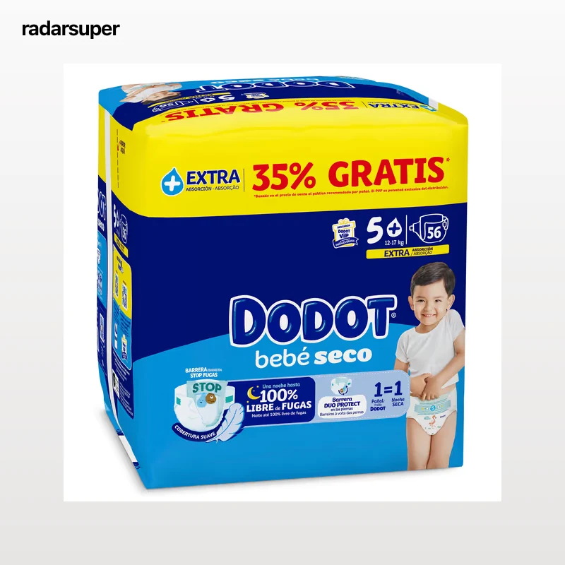 Pañales 12-17 kg talla 5 Dodot 56 unidades