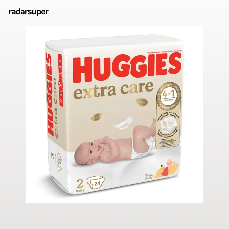 Pañales 3-6 kg talla 2 Huggies Extra Care 24 unidades