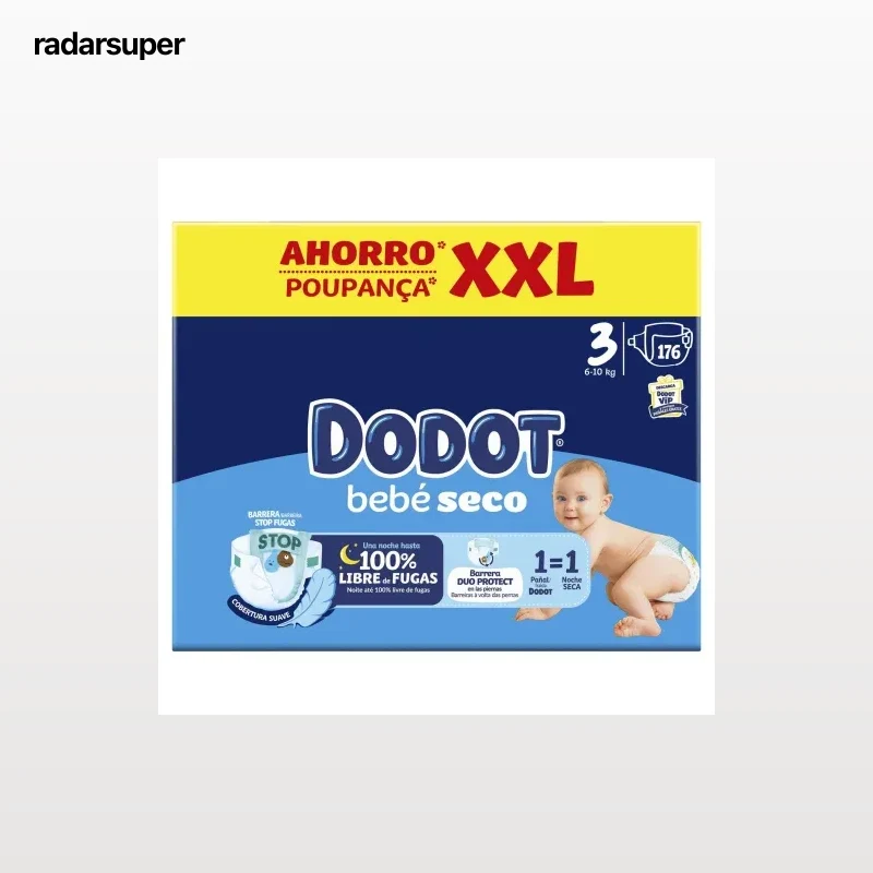 Pañales bebé seco Dodot T3 (6-10 kg.) 176 ud.