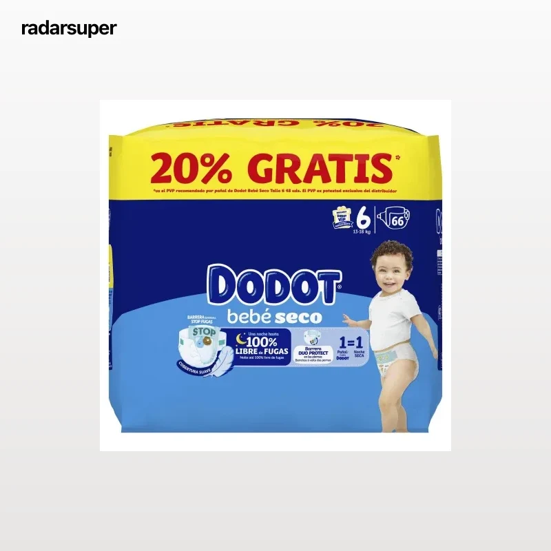 Pañales bebé seco Dodot T6 (13-18 kg) 66 ud.