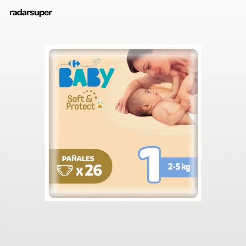 Pañales soft&protect Carrefour Baby T1 (2-5 kg) 26 ud.