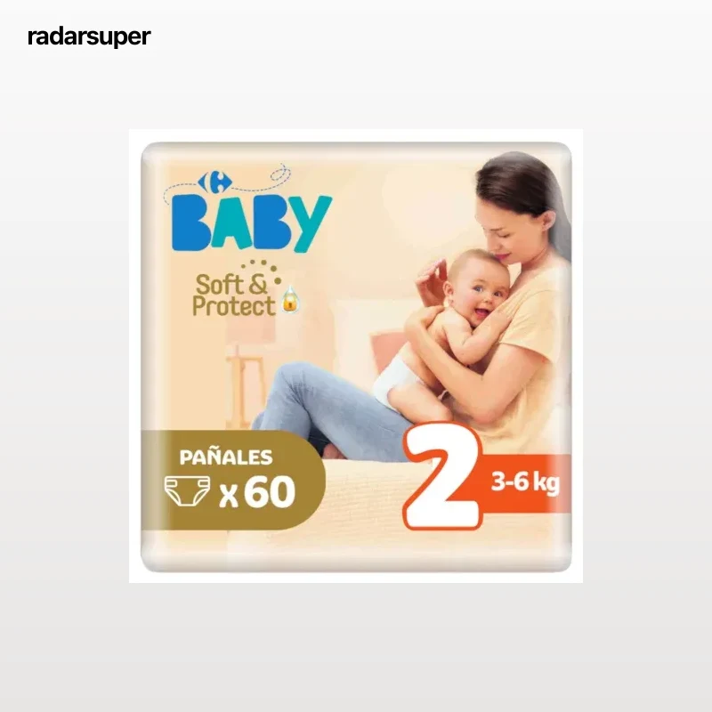 Pañales soft&protect Carrefour Baby T2 (3-6 kg) 60 ud.
