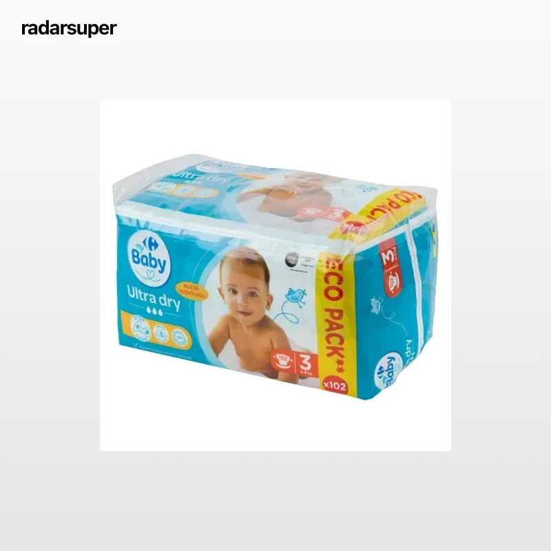 Pañales ultra dry Carrefour Baby T3 (4-9 kg) 104 ud.
