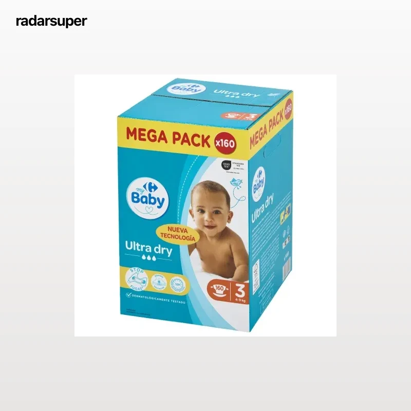Pañales ultra dry Carrefour Baby T3 (4-9 kg) 160 ud.