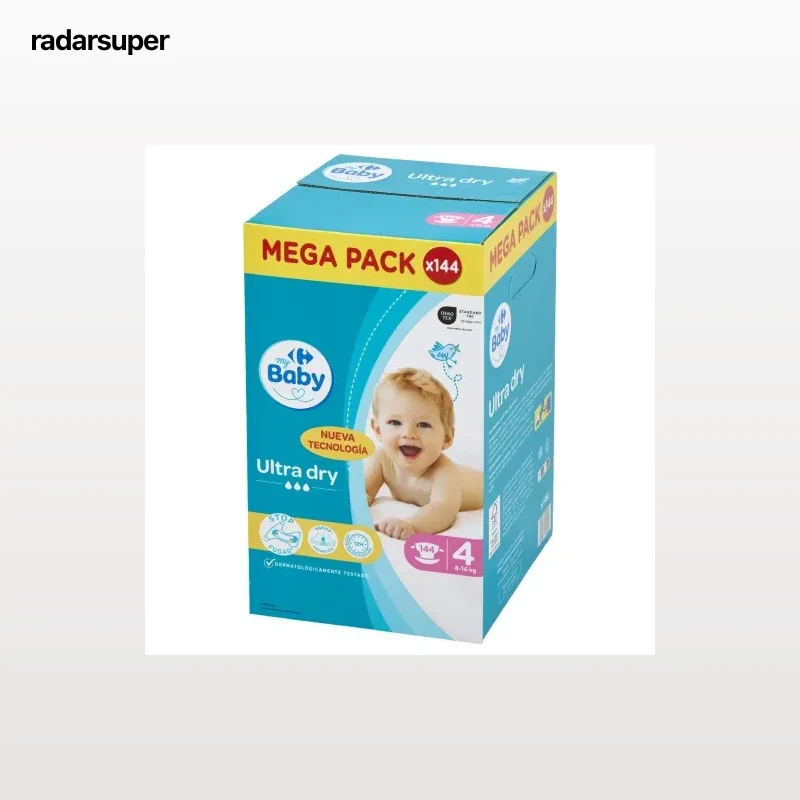 Pañales ultra dry Carrefour Baby T4 (7-18 kg) 144 ud.