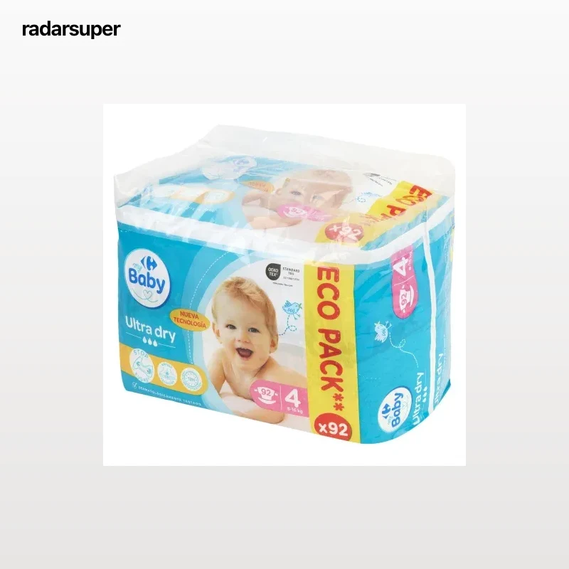 Pañales ultra dry Carrefour Baby T4 (7-18 kg) 92 ud.