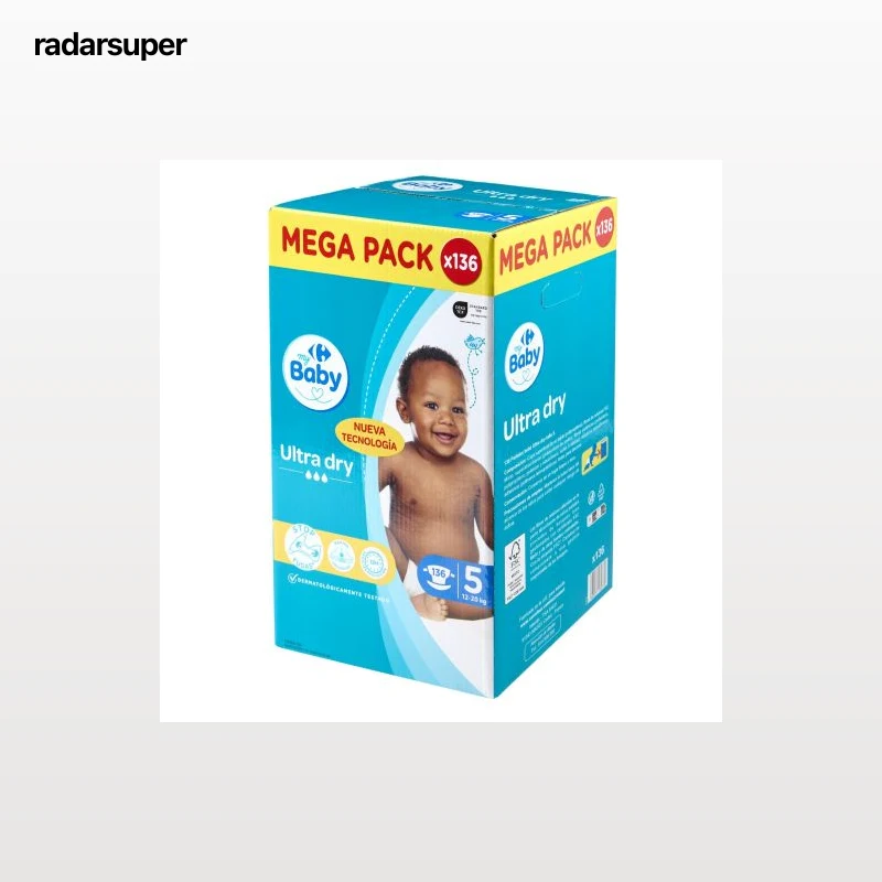 Pañales ultra dry My Carrefour Baby T5 (12-20 kg) 136 ud.