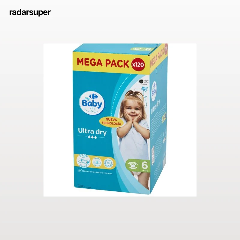 Pañales ultra dry My Carrefour Baby T6 (+16 kg) 120 ud.