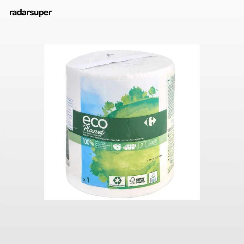 Papel de cocina 2 capas maxi ecológico Carrefour Eco Planet 1 rollo.