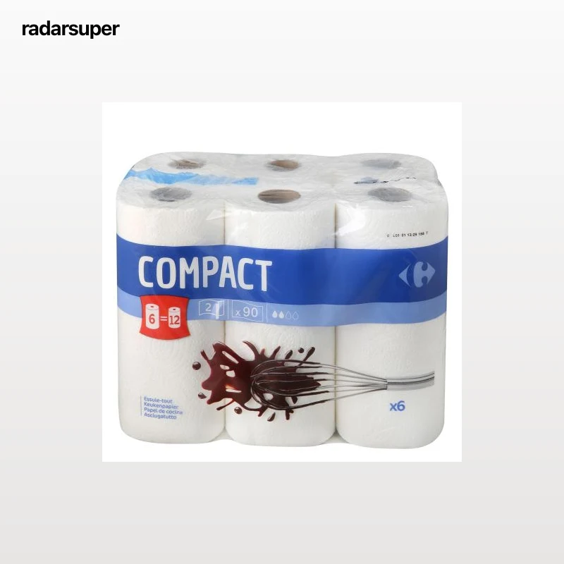 Papel de cocina Compact Carrefour 6 rollos.