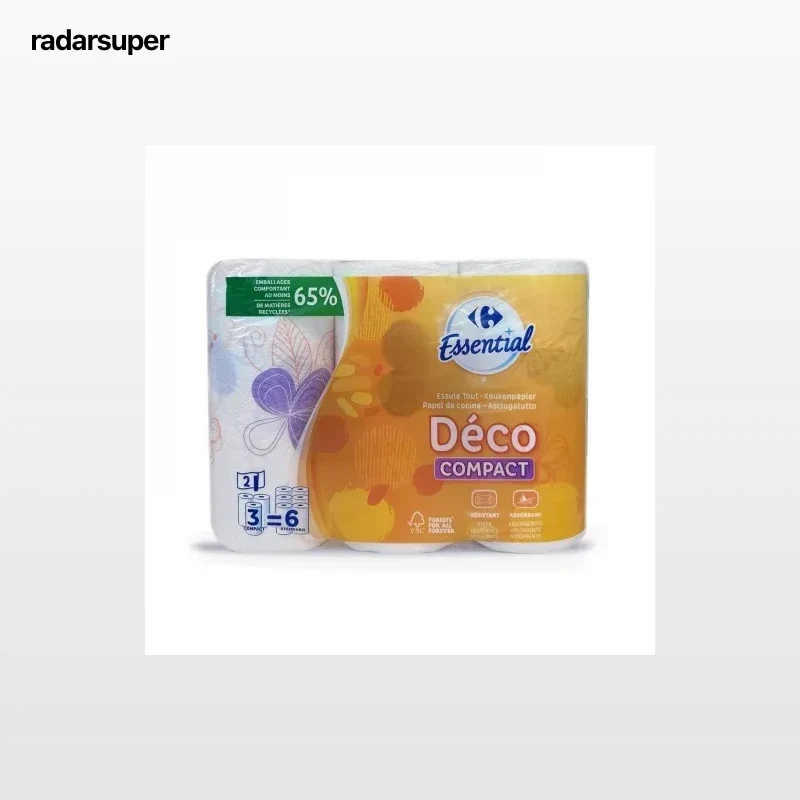 Papel de cocina déco compact Carrefour Essential 3 rollos.