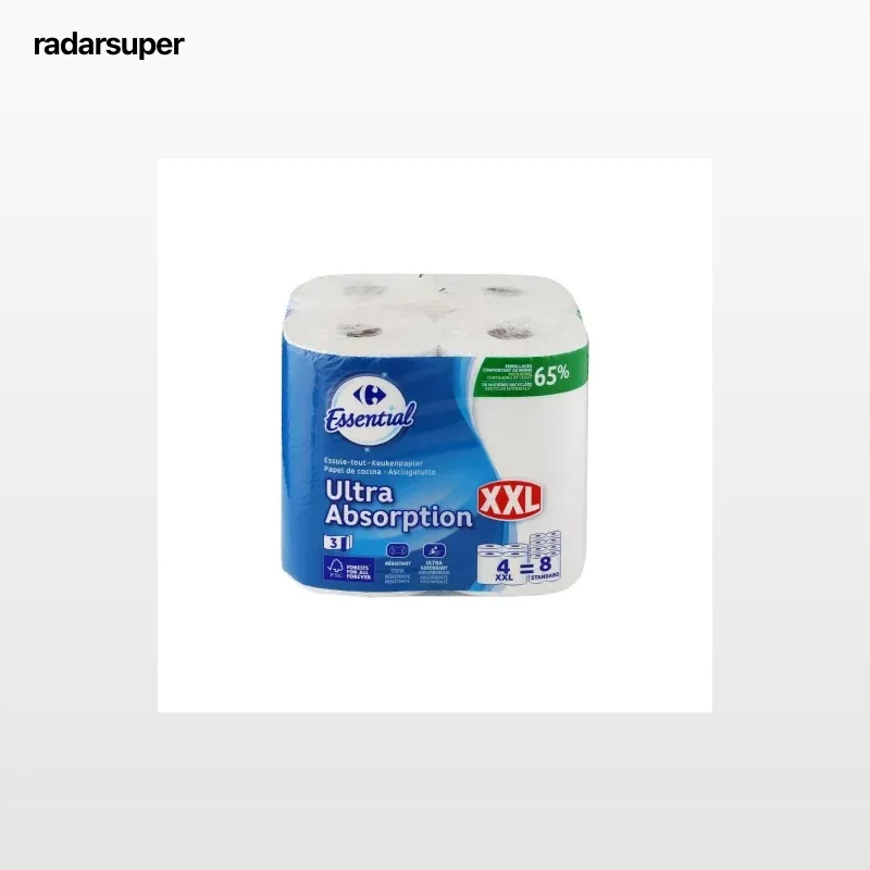 Papel de cocina ultra absorbente XXL Carrefour Essential 4 rollos