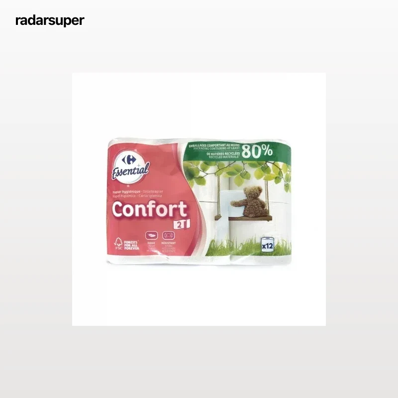 Papel higiénico 2 capas Carrefour Confort 12 rollos.
