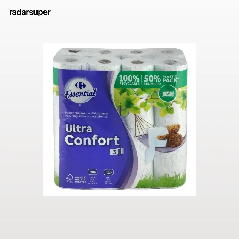 Papel higiénico 3 capas Ultra Confort Carrefour 32 rollos.