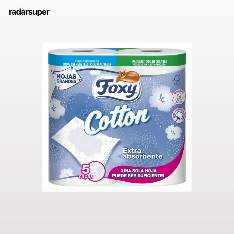 Papel higiénico 5 capas Cotton Foxy 4 rollos.